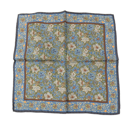 【新品】カナーリ CANALI シルク ボタニカル プリント ポケットチーフ グリーンxブルー【 状態ランクN 】【 メンズ 】