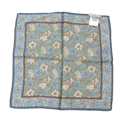【新品】カナーリ CANALI シルク ボタニカル プリント ポケットチーフ グリーンxブルー【 状態ランクN 】【 メンズ 】