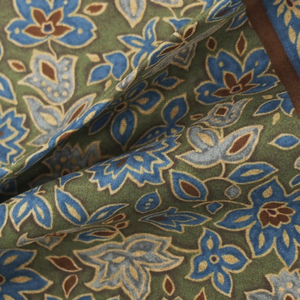 【新品】カナーリ CANALI シルク ボタニカル プリント ポケットチーフ グリーンxブルー【 状態ランクN 】【 メンズ 】