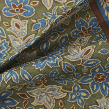 【新品】カナーリ CANALI シルク ボタニカル プリント ポケットチーフ グリーンxブルー【 状態ランクN 】【 メンズ 】
