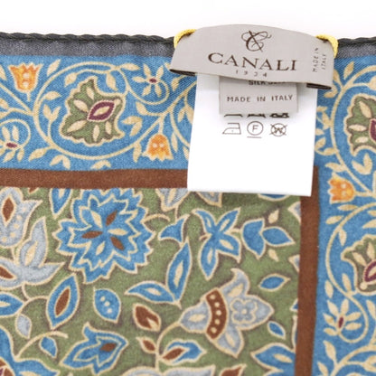 【新品】カナーリ CANALI シルク ボタニカル プリント ポケットチーフ グリーンxブルー【 状態ランクN 】【 メンズ 】