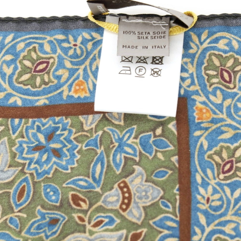 【新品】カナーリ CANALI シルク ボタニカル プリント ポケットチーフ グリーンxブルー【 状態ランクN 】【 メンズ 】
