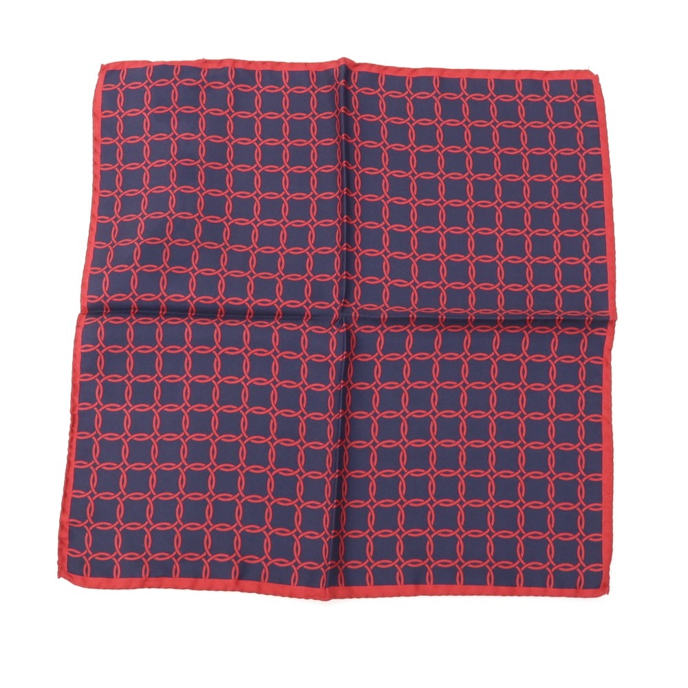 【新品】カナーリ CANALI シルク プリント ポケットチーフ レッドxダークネイビー【 状態ランクN 】【 メンズ 】