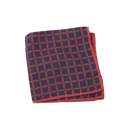 【新品】カナーリ CANALI シルク プリント ポケットチーフ レッドxダークネイビー【 状態ランクN 】【 メンズ 】
