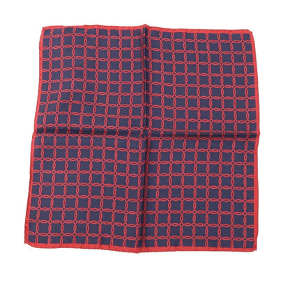 【新品】カナーリ CANALI シルク プリント ポケットチーフ レッドxダークネイビー【 状態ランクN 】【 メンズ 】