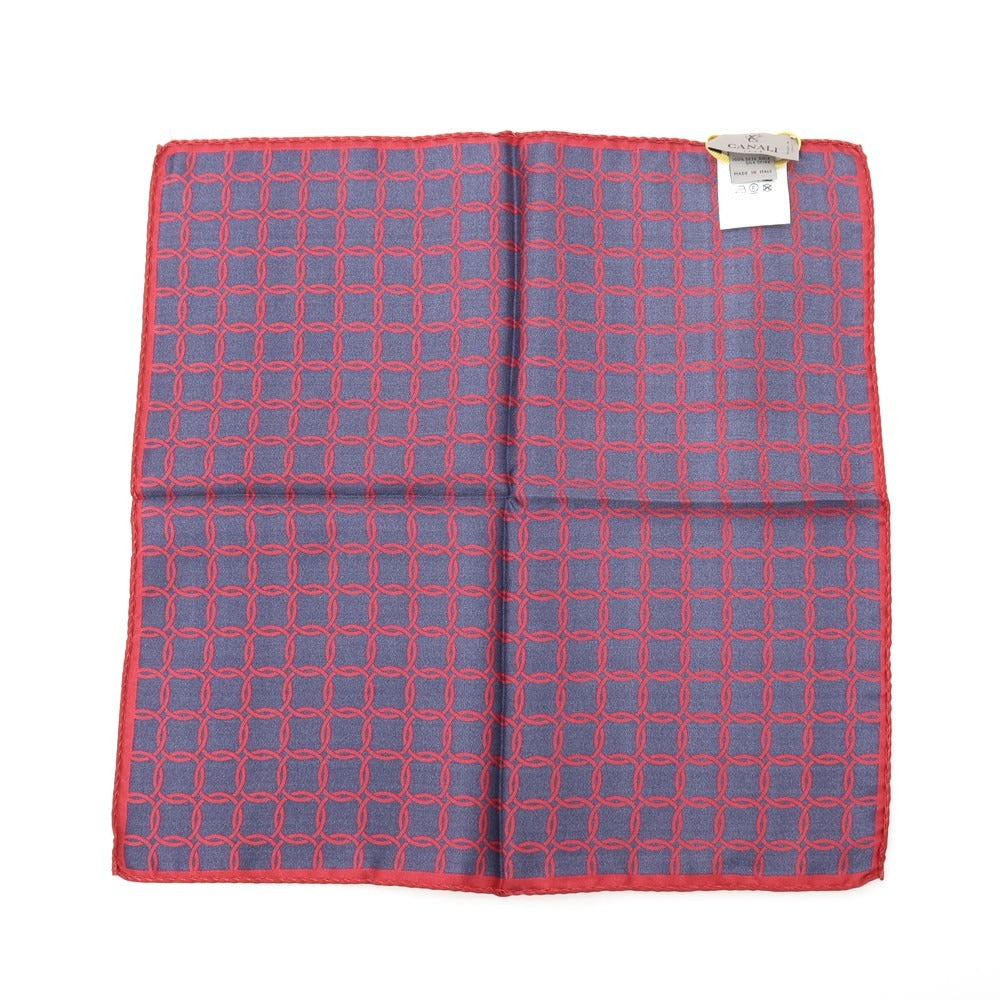 【新品】カナーリ CANALI シルク プリント ポケットチーフ レッドxダークネイビー【 状態ランクN 】【 メンズ 】