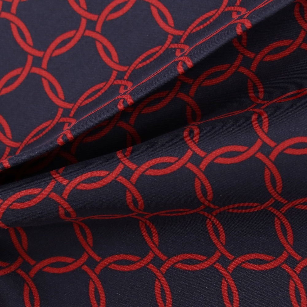 【新品】カナーリ CANALI シルク プリント ポケットチーフ レッドxダークネイビー【 状態ランクN 】【 メンズ 】