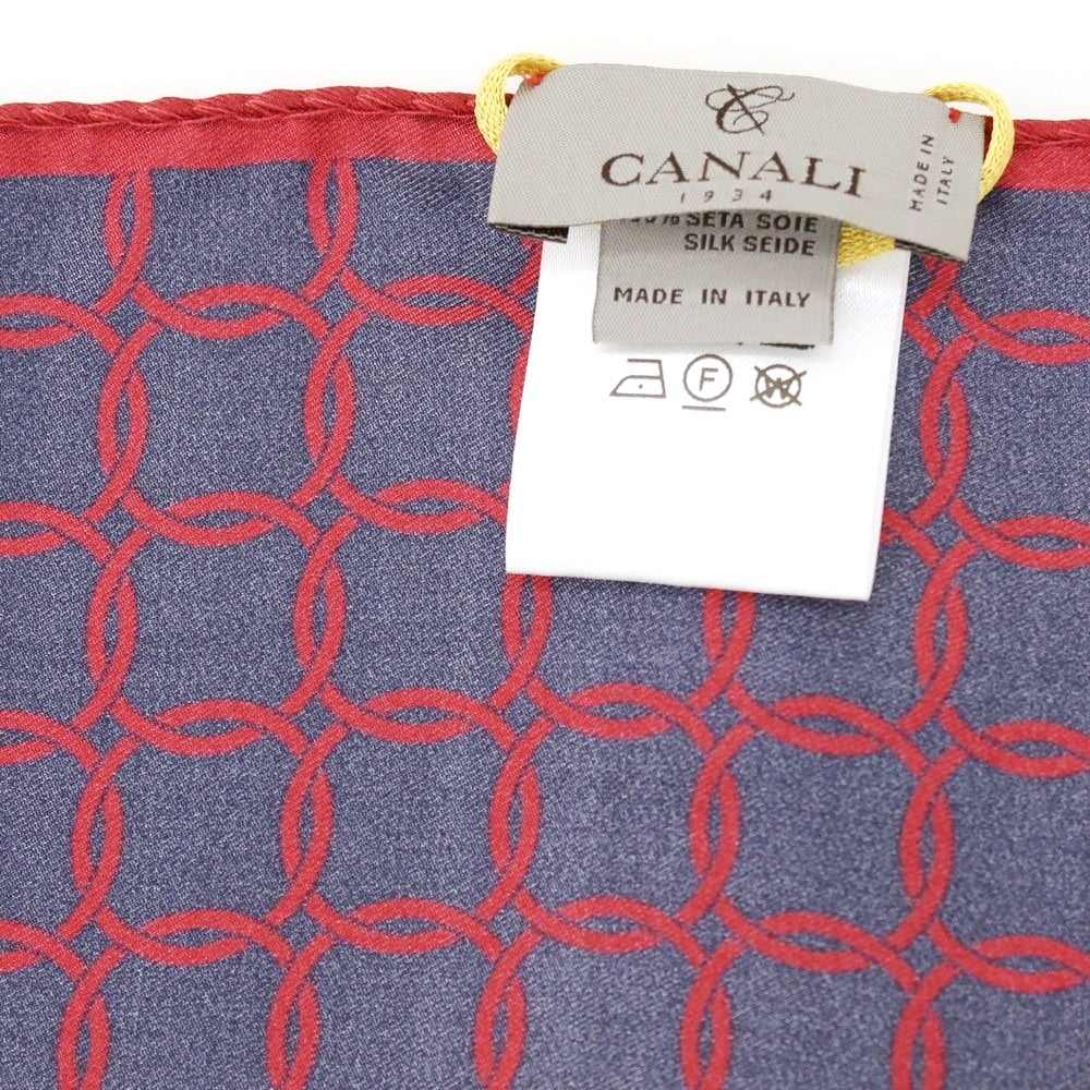 【新品】カナーリ CANALI シルク プリント ポケットチーフ レッドxダークネイビー【 状態ランクN 】【 メンズ 】