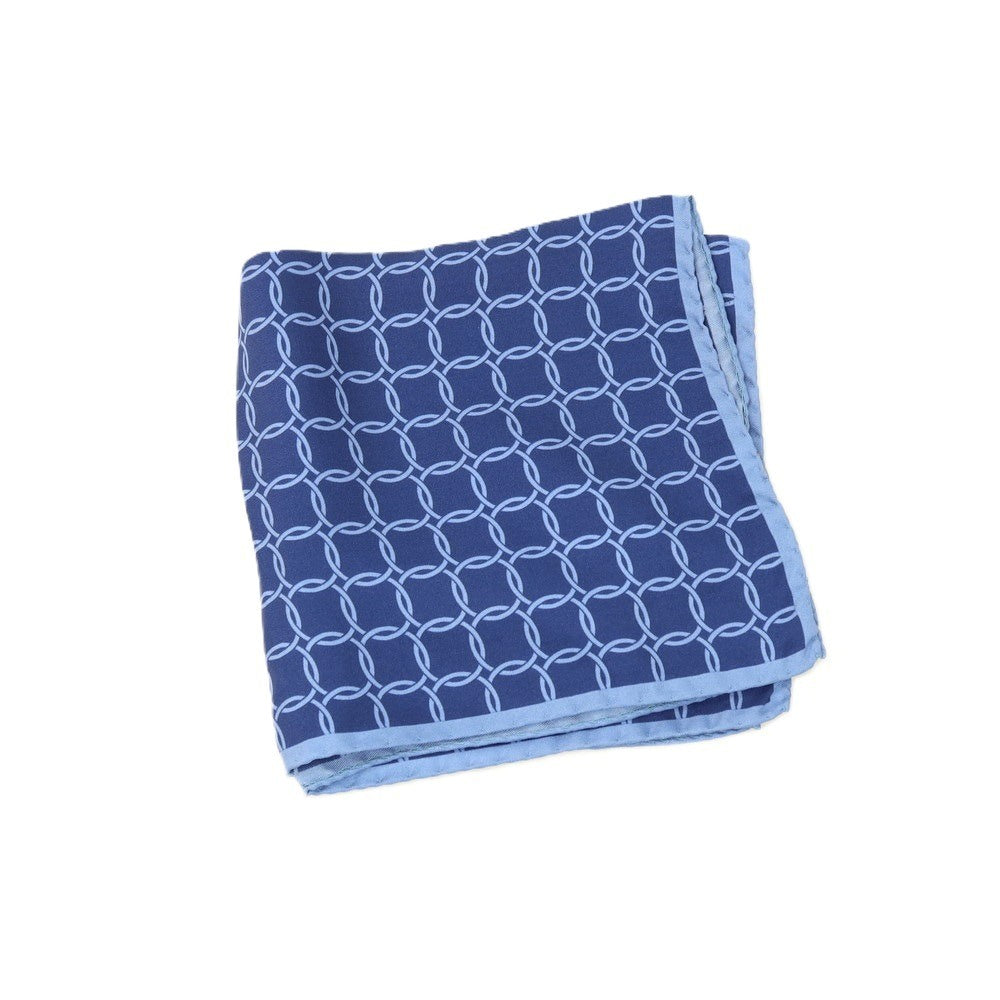 【新品アウトレット】カナーリ CANALI シルク プリント ポケットチーフ ライトブルーxネイビー【 状態ランクN- 】【 メンズ 】