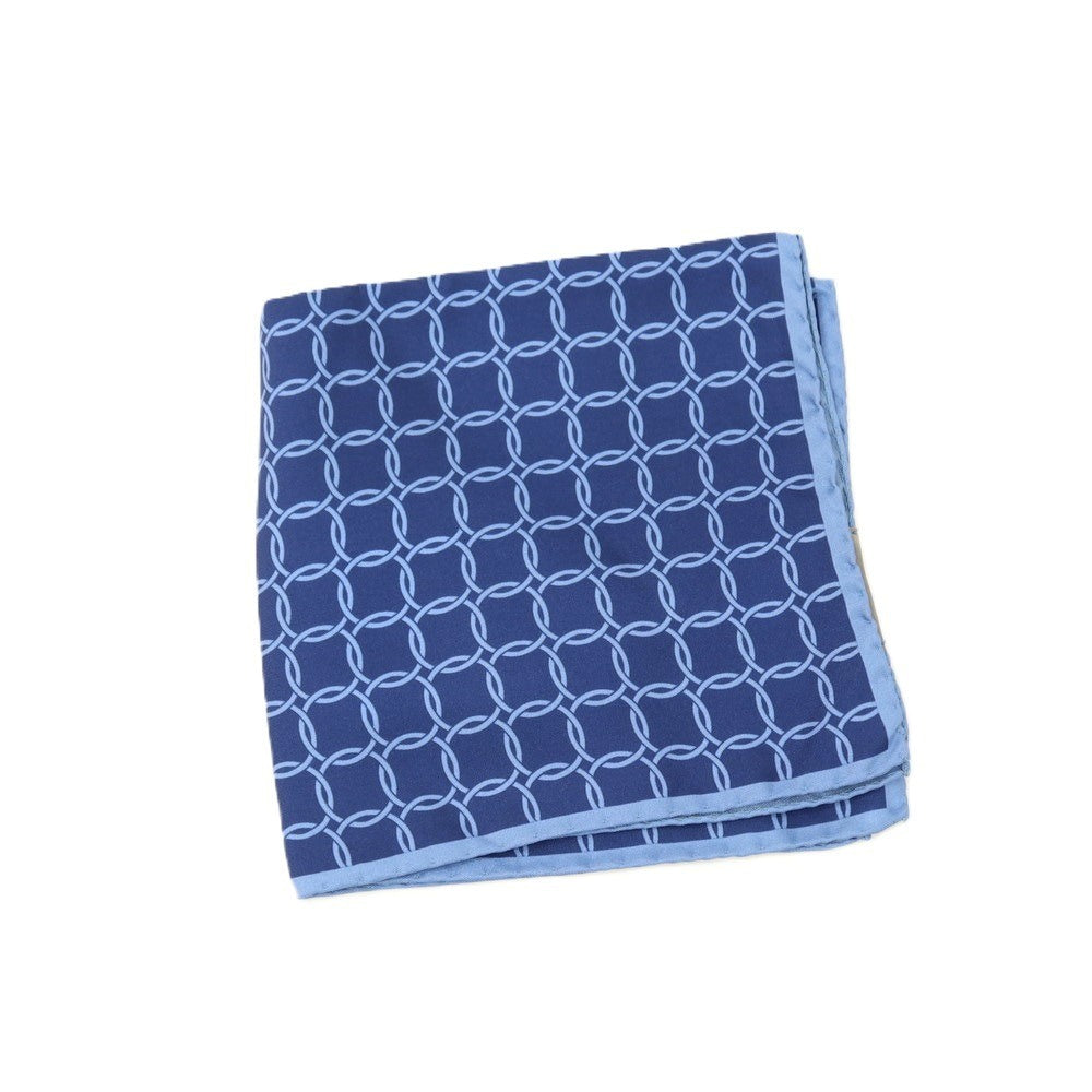 【新品】カナーリ CANALI シルク プリント ポケットチーフ ライトブルーxネイビー【 状態ランクN 】【 メンズ 】
