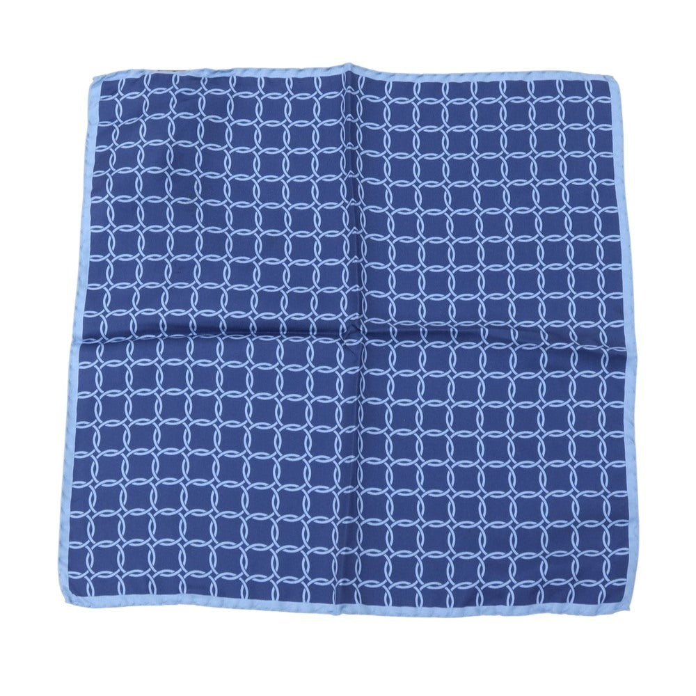 【新品】カナーリ CANALI シルク プリント ポケットチーフ ライトブルーxネイビー【 状態ランクN 】【 メンズ 】