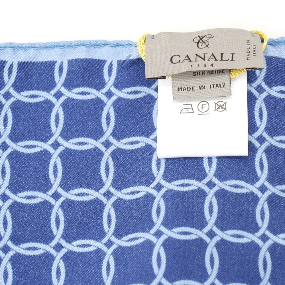 【新品】カナーリ CANALI シルク プリント ポケットチーフ ライトブルーxネイビー【 状態ランクN 】【 メンズ 】