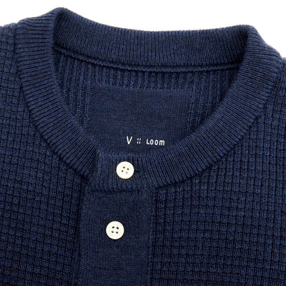 【新品】ヴィルーム V::loom コットン系 ワッフルリブ ヘンリーネック 半袖 プルオーバーニット ネイビー【サイズ表記なし（L位）】【 状態ランクN 】【 メンズ 】