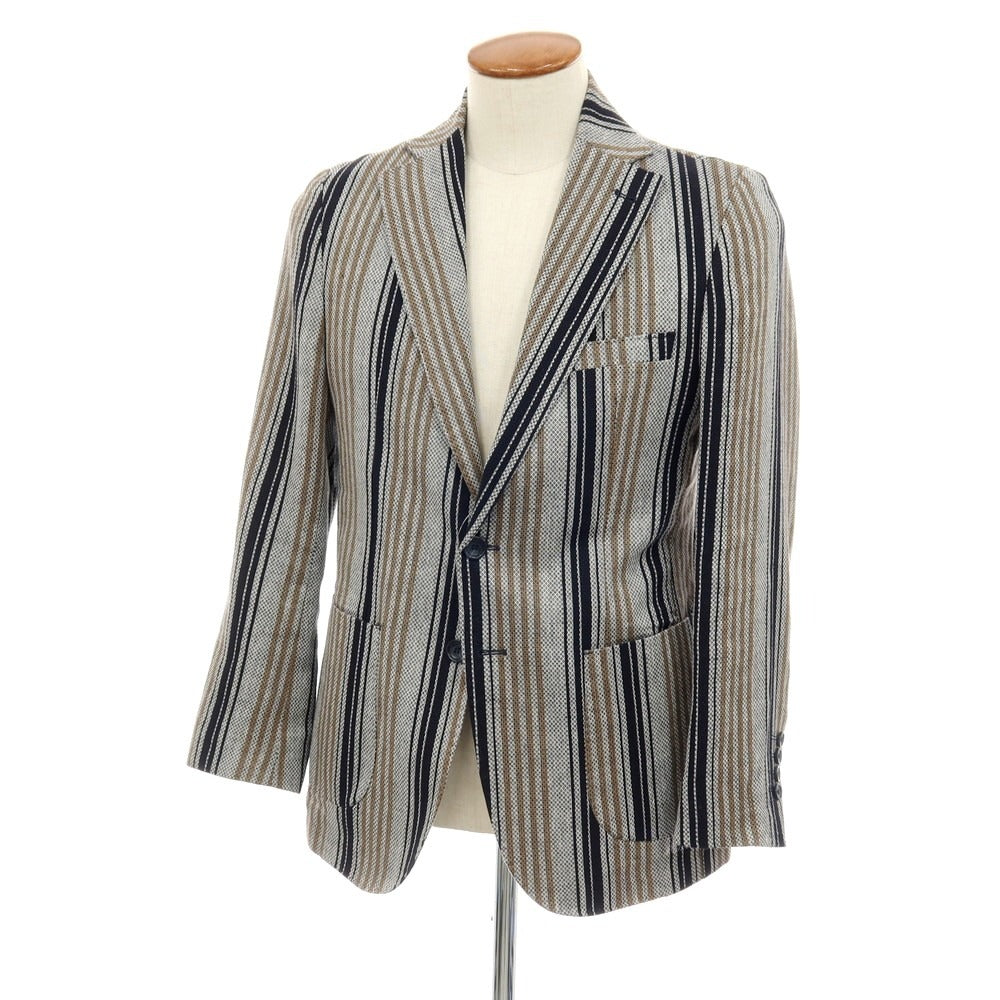 【中古】エクシビット EXIBIT コットンリネン ストライプ 2B カジュアルジャケット グレーxブラック【サイズ46】【 状態ランクC 】【 メンズ 】