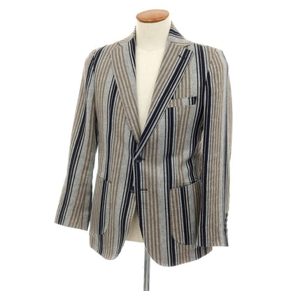 【中古】エクシビット EXIBIT コットンリネン ストライプ 2B カジュアルジャケット グレーxブラック【サイズ46】【 状態ランクC 】【 メンズ 】