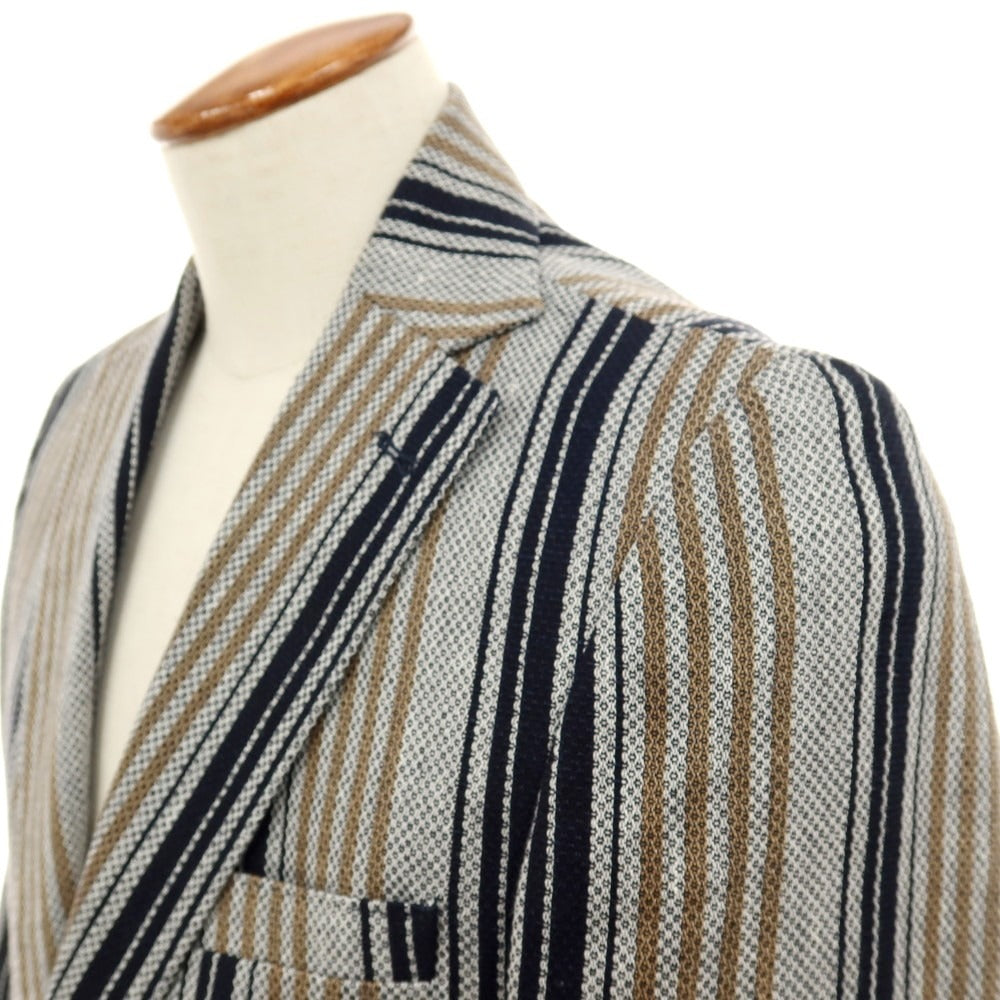 【中古】エクシビット EXIBIT コットンリネン ストライプ 2B カジュアルジャケット グレーxブラック【サイズ46】【 状態ランクC 】【 メンズ 】