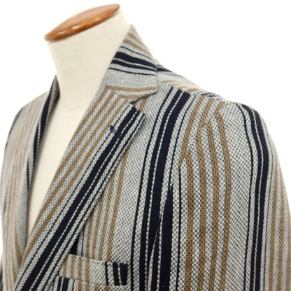 【中古】エクシビット EXIBIT コットンリネン ストライプ 2B カジュアルジャケット グレーxブラック【サイズ46】【 状態ランクC 】【 メンズ 】