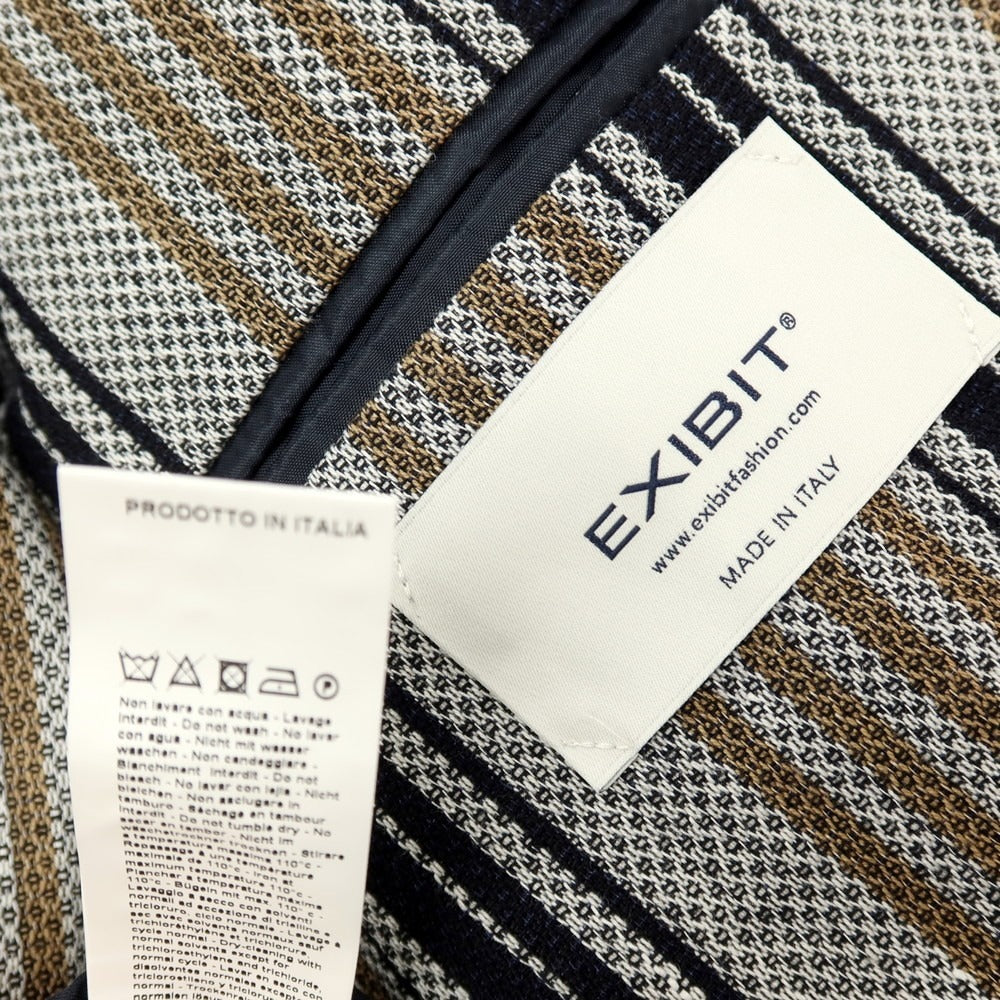 【中古】エクシビット EXIBIT コットンリネン ストライプ 2B カジュアルジャケット グレーxブラック【サイズ46】【 状態ランクC 】【 メンズ 】