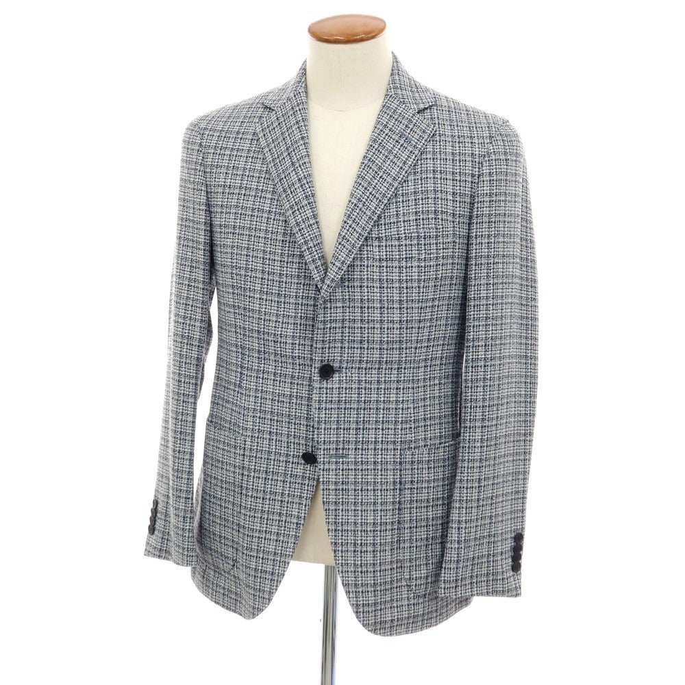 【中古】フランコ プリンツィバリー FRANCO PRINZIVALLI ウールコットンナイロン チェック 3B テーラードジャケット ネイビー【サイズ46】【 状態ランクB 】【 メンズ 】