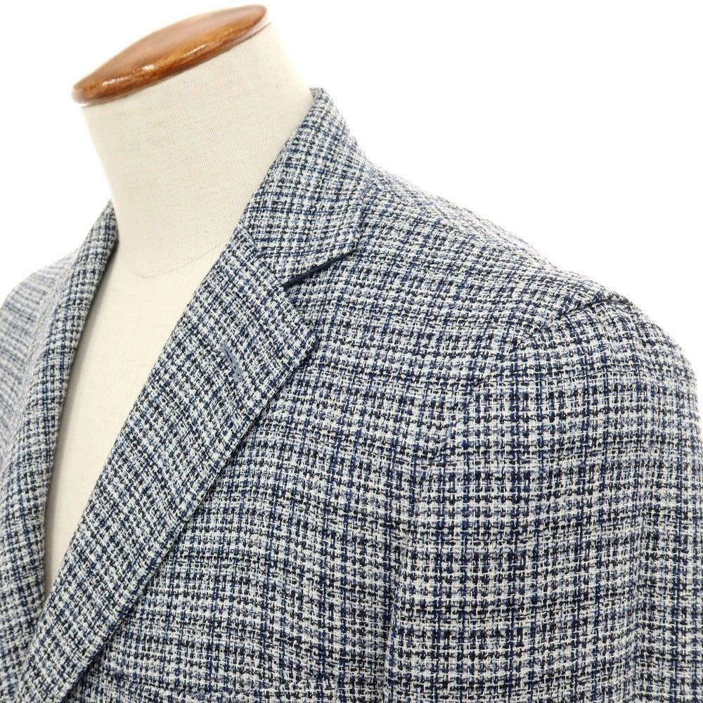 【中古】フランコ プリンツィバリー FRANCO PRINZIVALLI ウールコットンナイロン チェック 3B テーラードジャケット ネイビー【サイズ46】【 状態ランクB 】【 メンズ 】