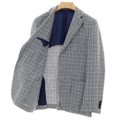 【SALE30%OFF/返品不可】【中古】フランコ プリンツィバリー FRANCO PRINZIVALLI ウールコットンナイロン チェック 3B テーラードジャケット ネイビー【 サイズ46 】【 状態ランクB 】【 メンズ 】