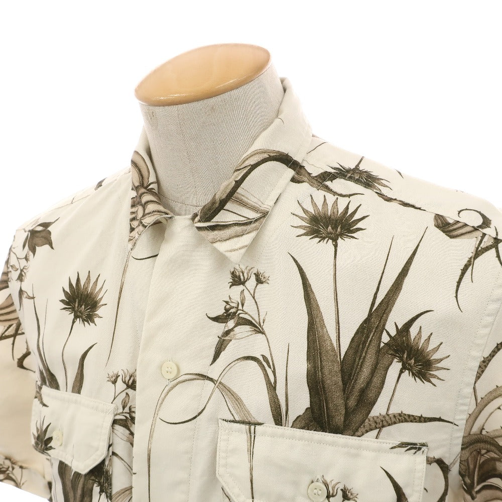 【中古】バナナリパブリック Banana Republic リネンコットン ボタニカル プリント オープンカラー 半袖シャツ アイボリーxオリーブ【サイズS】【 状態ランクB 】【 メンズ 】