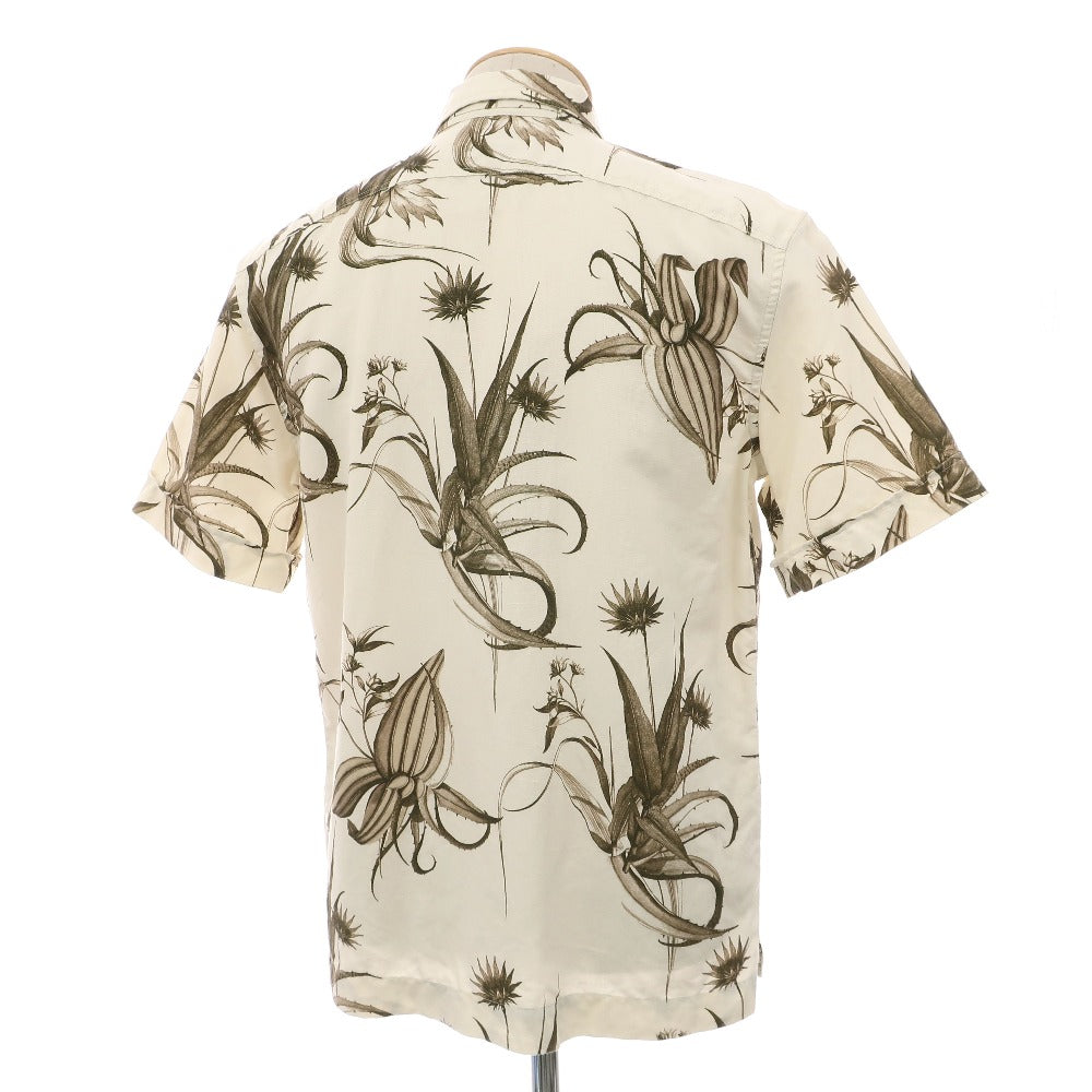【SALE30%OFF/返品不可】【中古】バナナリパブリック Banana Republic リネンコットン ボタニカル プリント オープンカラー 半袖シャツ アイボリーxオリーブ【 サイズS 】【 状態ランクB 】【 メンズ 】