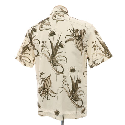 【SALE30%OFF/返品不可】【中古】バナナリパブリック Banana Republic リネンコットン ボタニカル プリント オープンカラー 半袖シャツ アイボリーxオリーブ【 サイズS 】【 状態ランクB 】【 メンズ 】