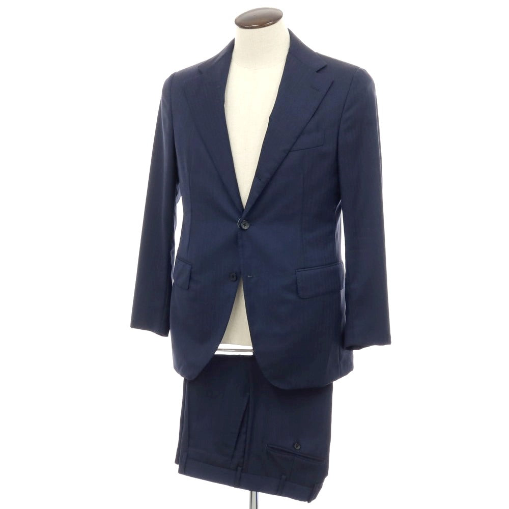 【中古】ベルベスト Belvest ウール ヘリンボーン 3つボタンスーツ ネイビー【サイズ50】【 状態ランクB 】【 メンズ 】