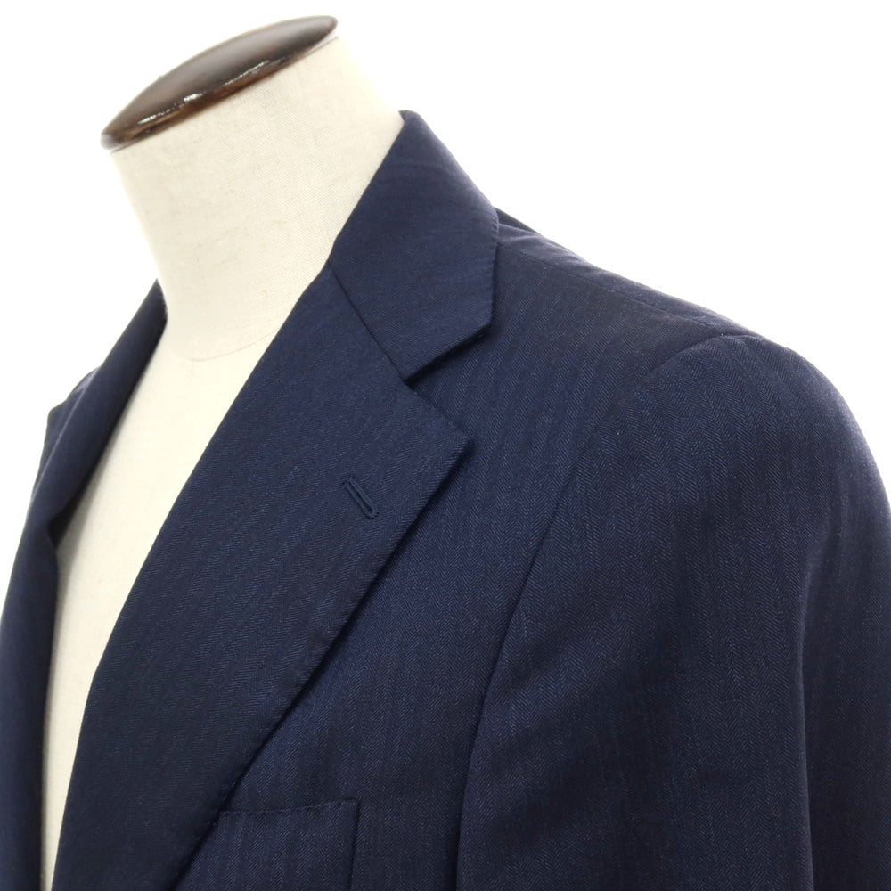 【中古】ベルベスト Belvest ウール ヘリンボーン 3つボタンスーツ ネイビー【サイズ50】【 状態ランクB 】【 メンズ 】