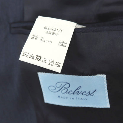 【中古】ベルベスト Belvest ウール ヘリンボーン 3つボタンスーツ ネイビー【サイズ50】【 状態ランクB 】【 メンズ 】