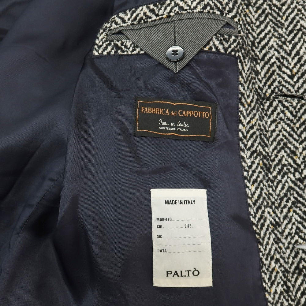 【中古】パルト PALTO ウールシルク混 ヘリンボーン ベルテッド ステンカラーコート ブラックxホワイト【サイズ50】【 状態ランクB 】【 メンズ 】