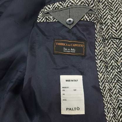 【中古】パルト PALTO ウールシルク混 ヘリンボーン ベルテッド ステンカラーコート ブラックxホワイト【サイズ50】【 状態ランクB 】【 メンズ 】
