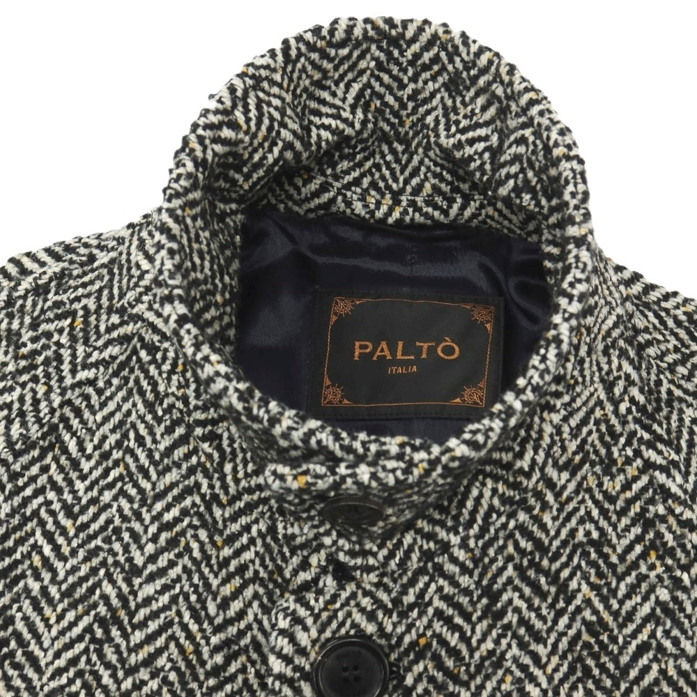 【中古】パルト PALTO ウールシルク混 ヘリンボーン ベルテッド ステンカラーコート ブラックxホワイト【サイズ50】【 状態ランクB 】【 メンズ 】