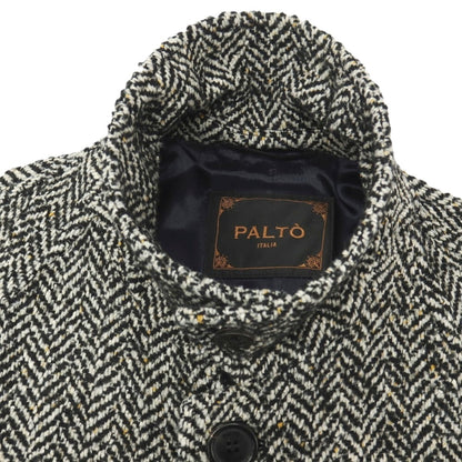 【中古】パルト PALTO ウールシルク混 ヘリンボーン ベルテッド ステンカラーコート ブラックxホワイト【サイズ50】【 状態ランクB 】【 メンズ 】