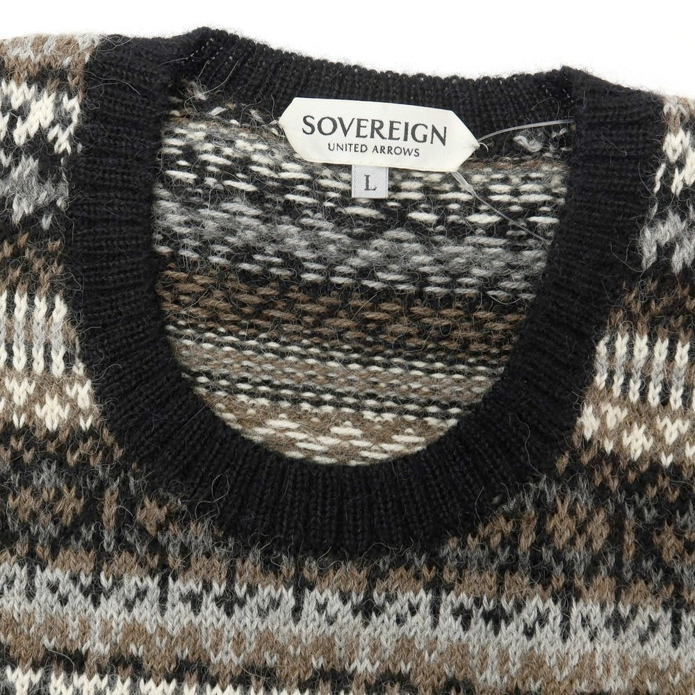 【中古】ソブリン SOVEREIGN アルパカ フェアアイル柄 クルーネック ニットベスト ブラックxアッシュブラウン【サイズL】【 状態ランクB 】【 メンズ 】