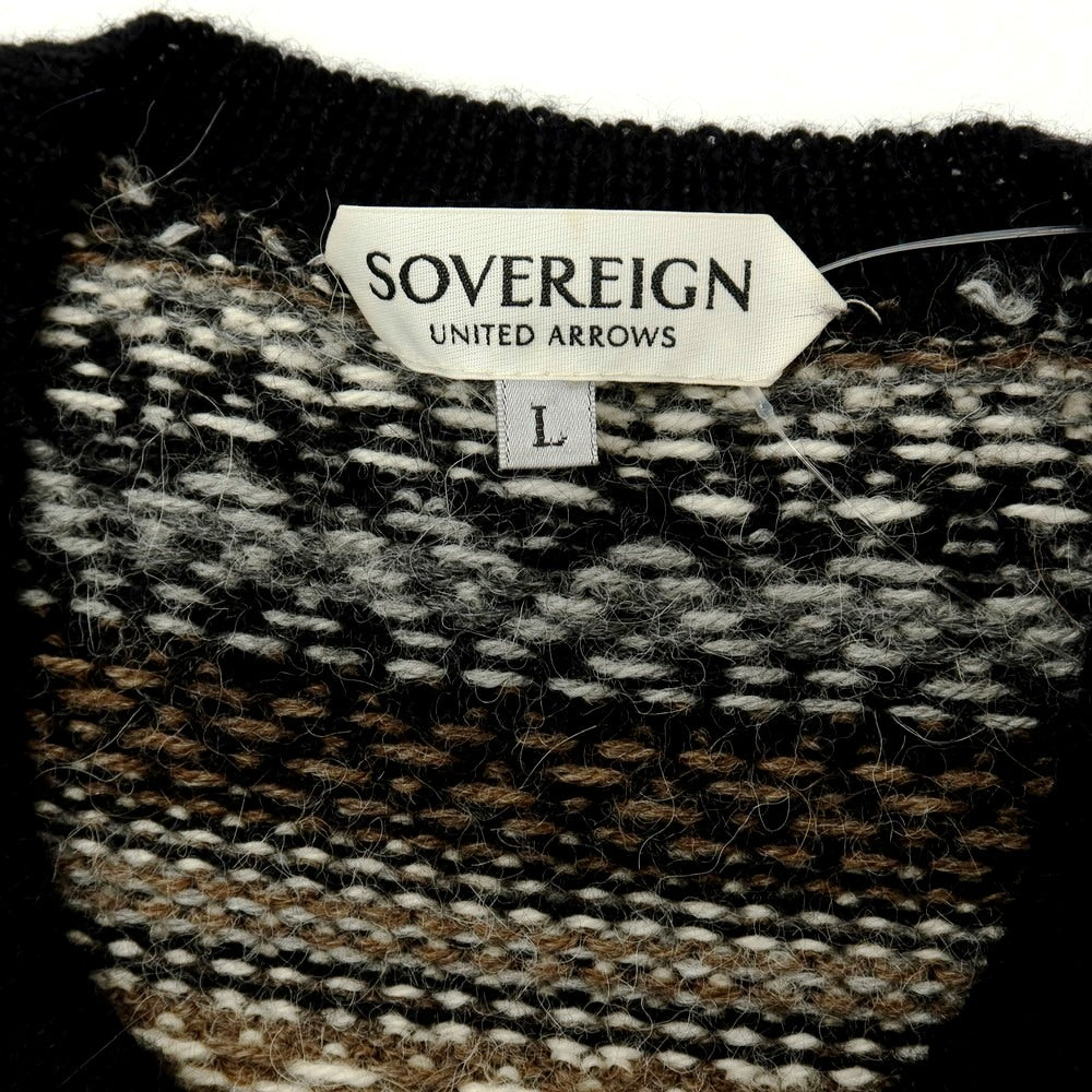 【中古】ソブリン SOVEREIGN アルパカ フェアアイル柄 クルーネック ニットベスト ブラックxアッシュブラウン【サイズL】【 状態ランクB 】【 メンズ 】