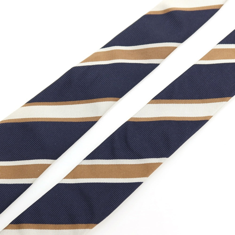 【中古】ホリデイ アンド ブラウン HOLLIDAY &amp; BROWN BEAMS F別注 シルク ストライプ柄ネクタイ ネイビーxライトブラウン【 状態ランクB 】【 メンズ 】