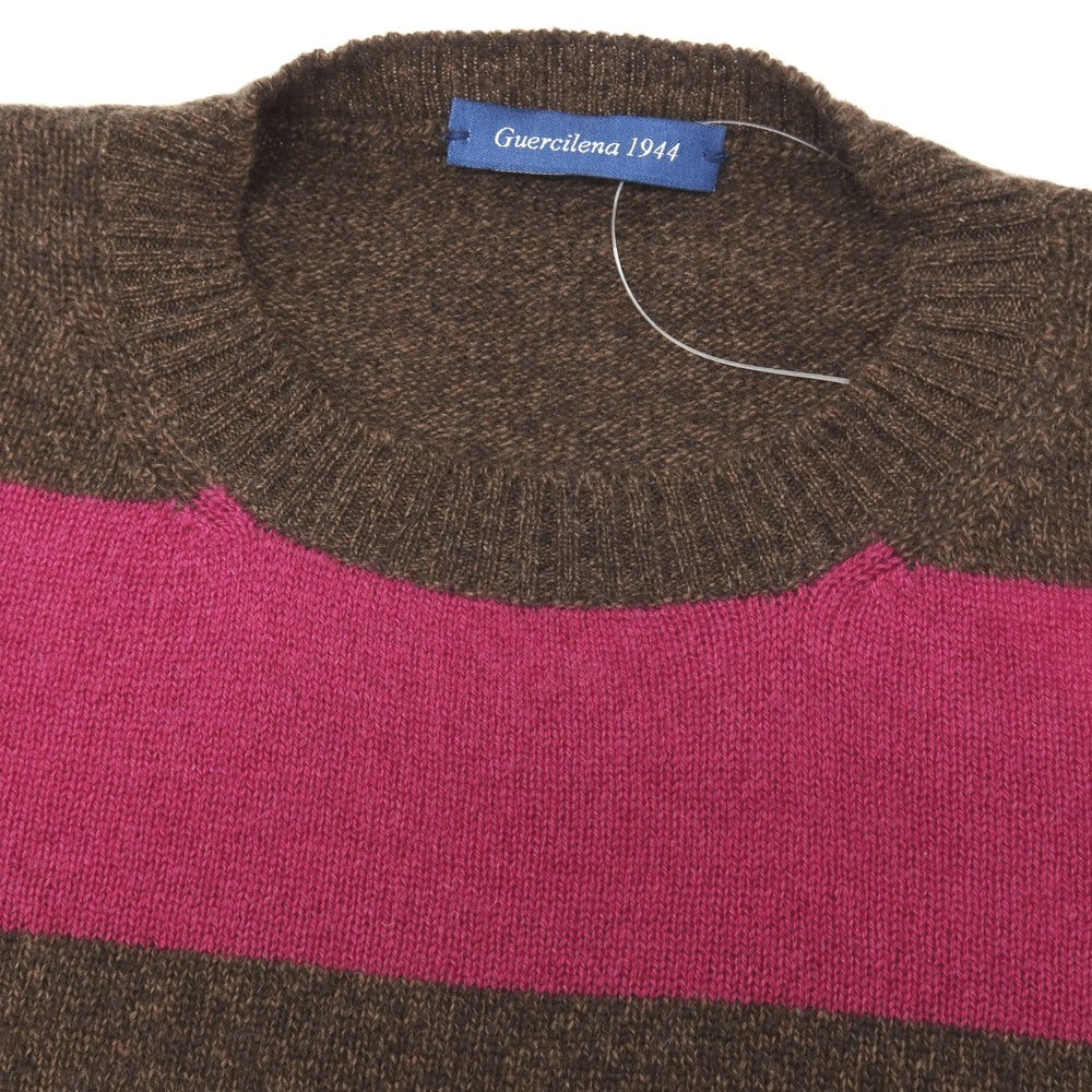 【中古】グエルチレーナ Guercilena カシミヤ ボーダー クルーネック プルオーバーニット ブラウンxピンク系【サイズ46】【 状態ランクB 】【 メンズ 】