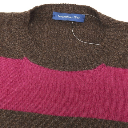 【中古】グエルチレーナ Guercilena カシミヤ ボーダー クルーネック プルオーバーニット ブラウンxピンク系【サイズ46】【 状態ランクB 】【 メンズ 】