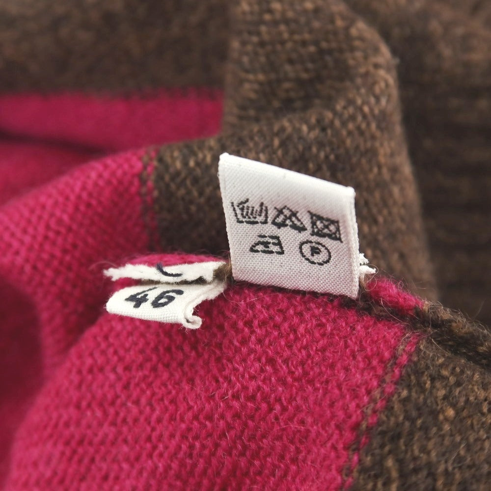 【中古】グエルチレーナ Guercilena カシミヤ ボーダー クルーネック プルオーバーニット ブラウンxピンク系【サイズ46】【 状態ランクB 】【 メンズ 】