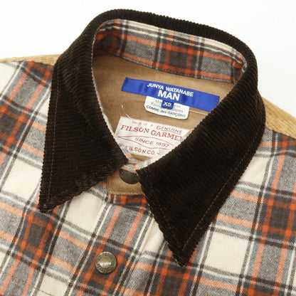 【中古】ジュンヤワタナベ マン JUNYA WATANABE MAN × FILSON 2025年秋冬 チェック コーデュロイ 切替 カジュアルシャツ ブラウンxホワイト【サイズXS】【 状態ランクB 】【 メンズ 】
