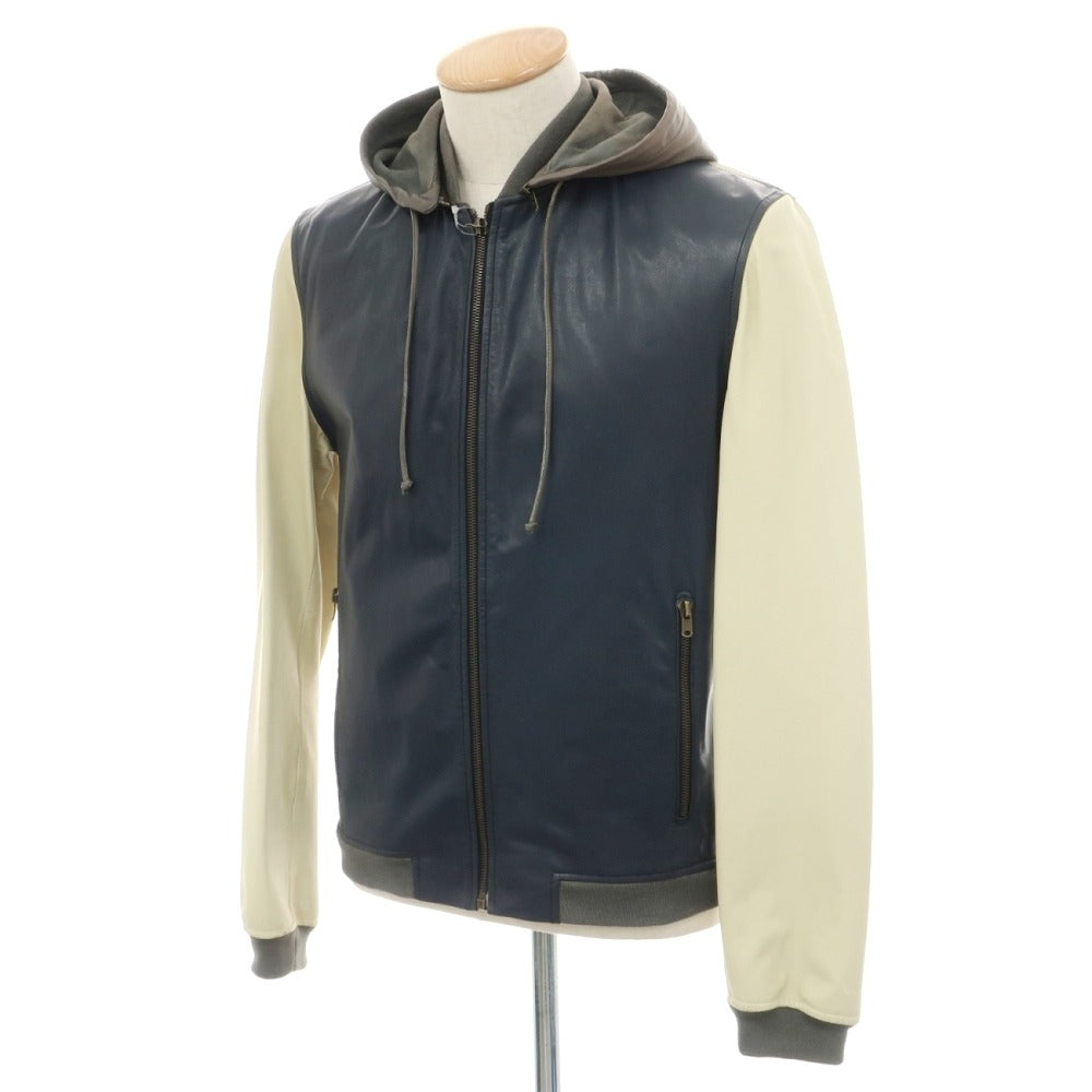 【中古】ケドゥヴァルミー QUAI DE VALMY ゴート レザーブルゾン ネイビー【サイズ46】【 状態ランクC 】【 メンズ 】