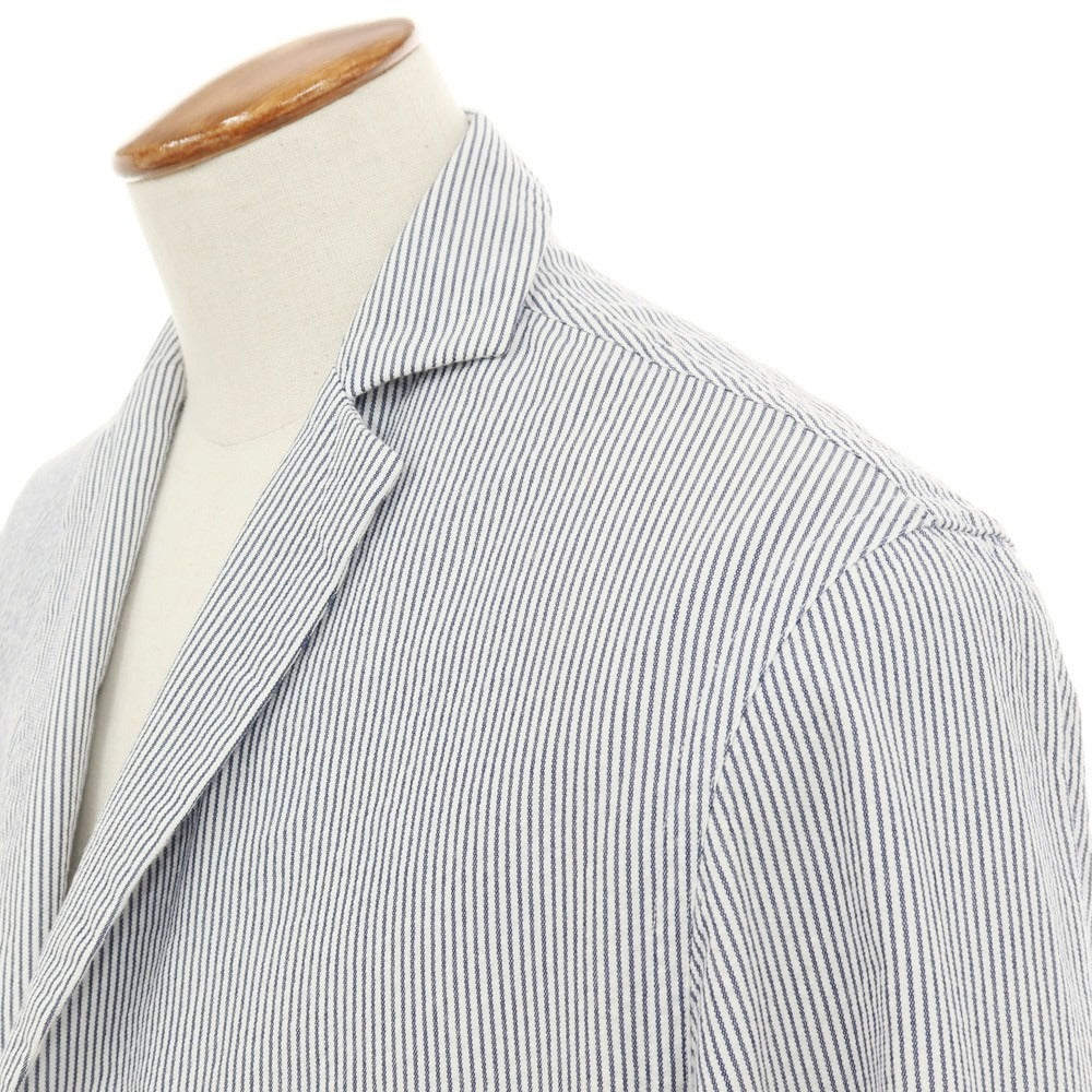 【中古】ラルディーニ LARDINI コットン ストライプ 3B カジュアルジャケット ホワイトxネイビー【サイズM】【 状態ランクB 】【 メンズ 】
