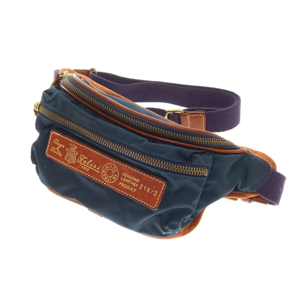【中古】フェリージ Felisi ナイロン系 レザー 218/2 ウエストバッグ ネイビーxブラウン【 状態ランクB 】【 メンズ 】