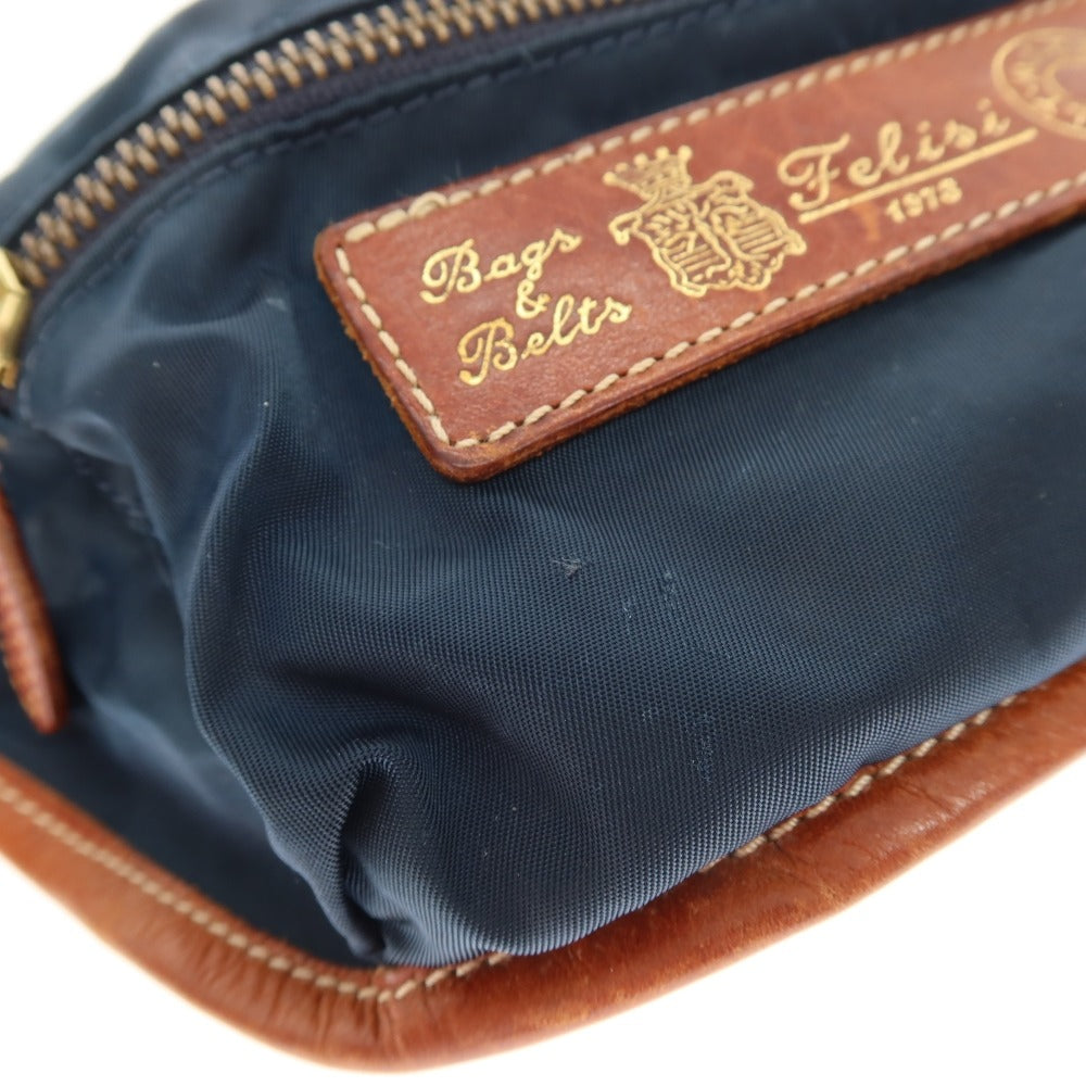 【中古】フェリージ Felisi ナイロン系 レザー 218/2 ウエストバッグ ネイビーxブラウン【 状態ランクB 】【 メンズ 】