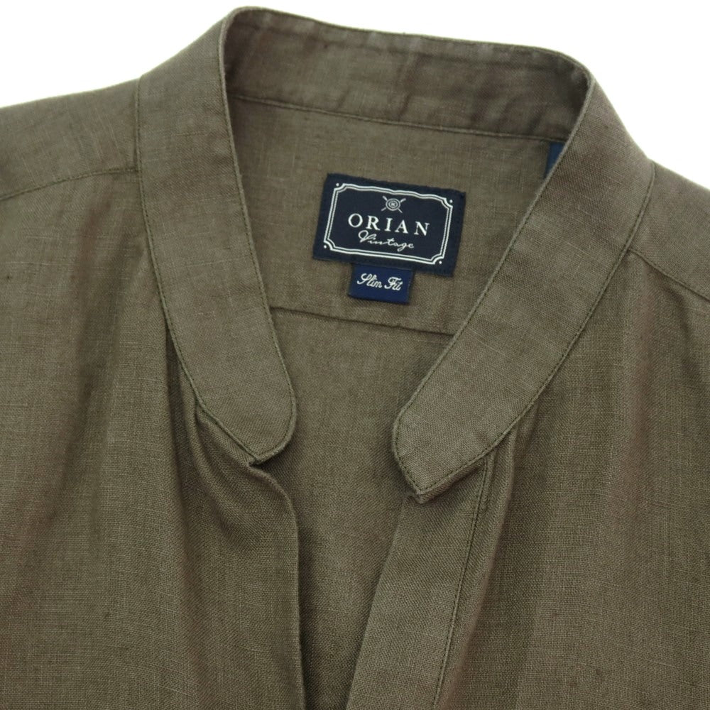 【中古】オリアン ORIAN リネン カジュアルシャツ オリーブ【サイズM】【 状態ランクB 】【 メンズ 】