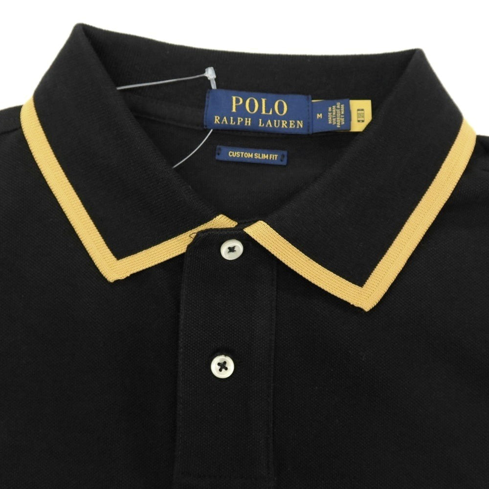 【中古】ポロ ラルフローレン Polo Ralph Lauren コットン 鹿の子 半袖ポロシャツ ブラックxマスタード【サイズM】【 状態ランクB 】【 メンズ 】