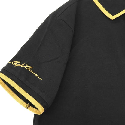 【中古】ポロ ラルフローレン Polo Ralph Lauren コットン 鹿の子 半袖ポロシャツ ブラックxマスタード【サイズM】【 状態ランクB 】【 メンズ 】