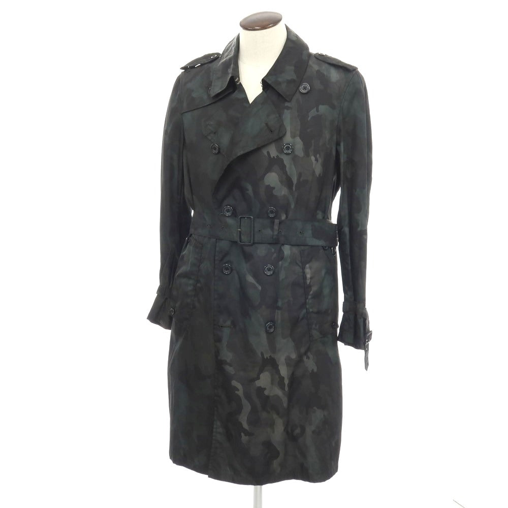 【中古】アクアスキュータム Aquascutum ナイロン カモフラ トレンチコート ダークブルーグリーン系【サイズ42】【 状態ランクC 】【 メンズ 】